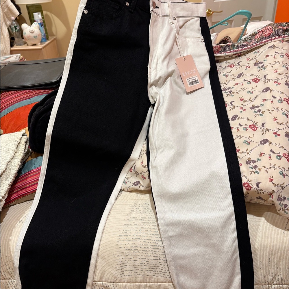 REVICE Black and White Straight Leg Jeans